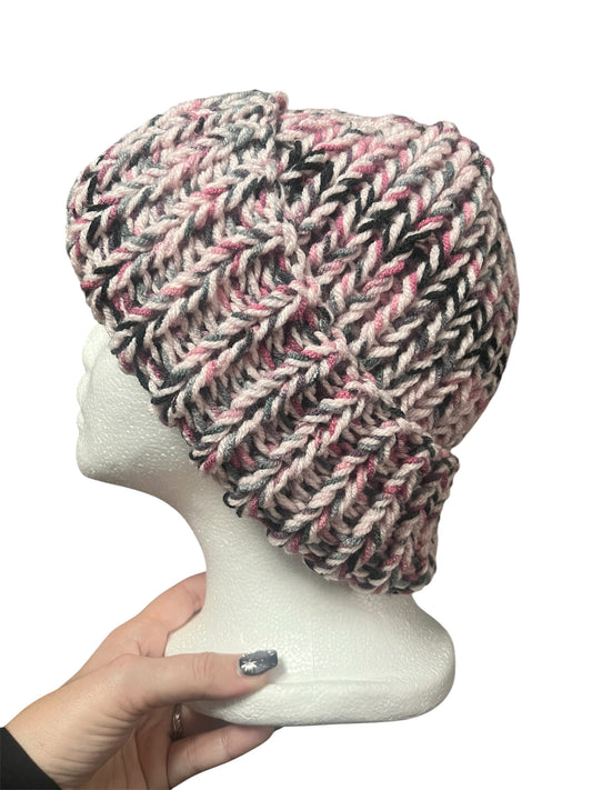 Stretchy Knit Beanie - Pale Pink Multi