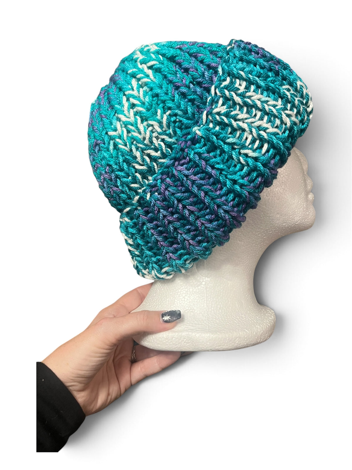 Stretchy Knit Beanie - Multi Teal