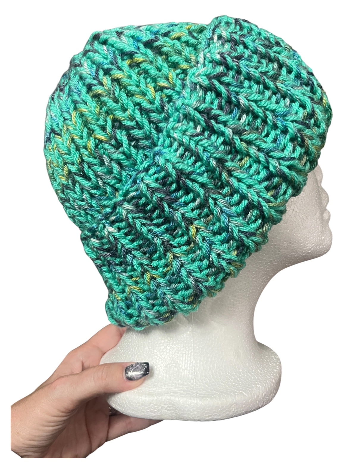 Stretchy Knit Beanie - Peacock Feathers