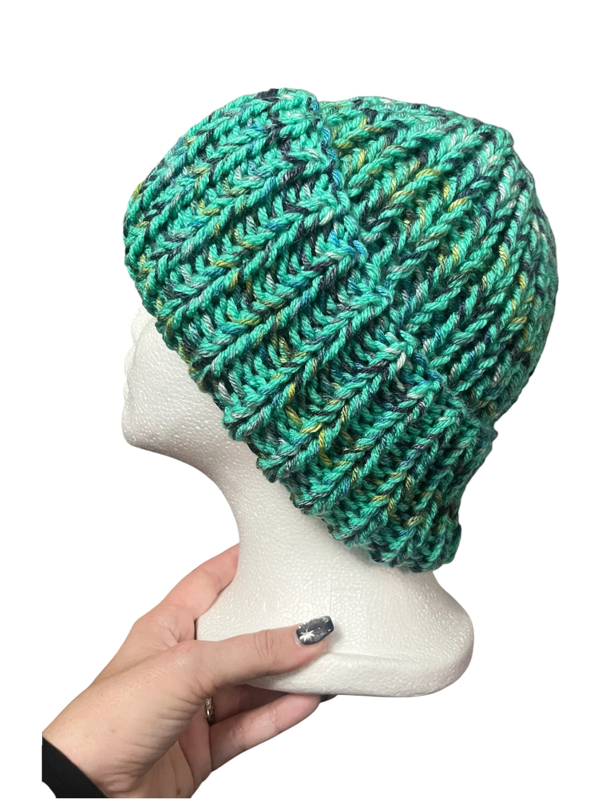 Stretchy Knit Beanie - Peacock Feathers