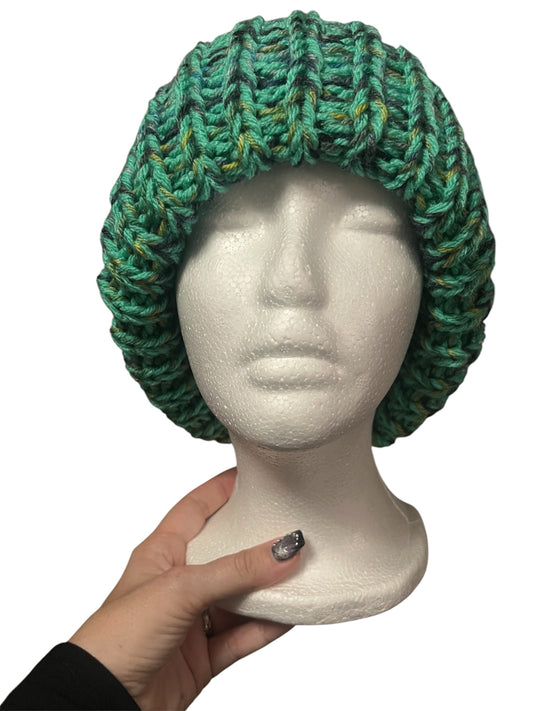 Stretchy Knit Beanie - Peacock Feathers