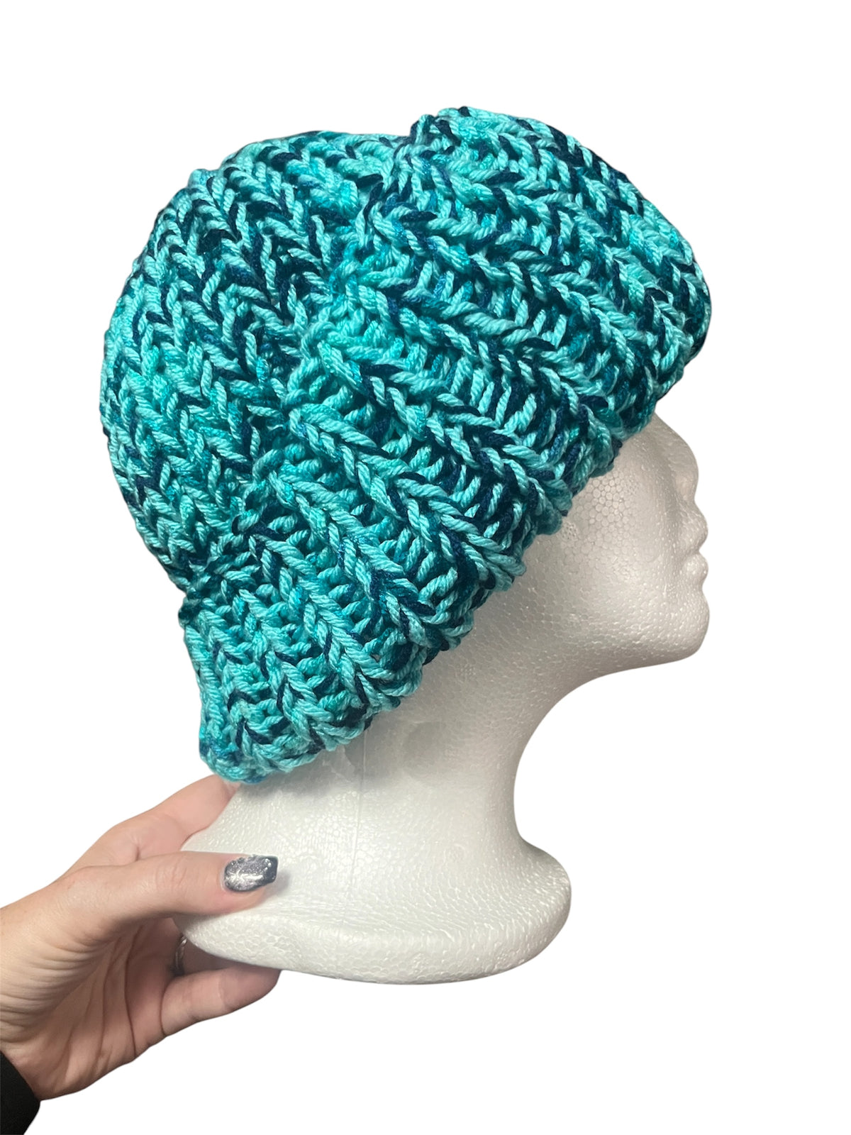 Stretchy Knit Beanie - Dark Turquoise Multi