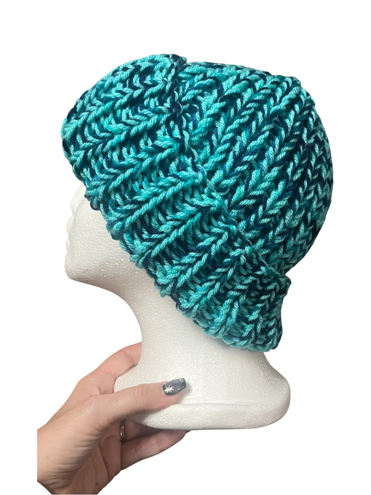 Stretchy Knit Beanie - Dark Turquoise Multi
