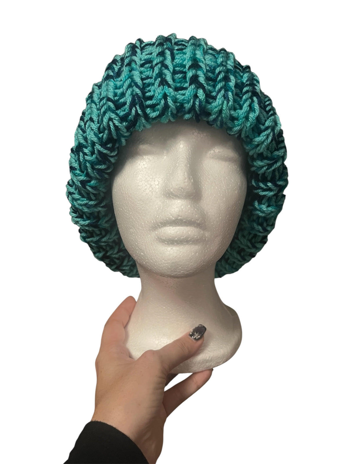 Stretchy Knit Beanie - Dark Turquoise Multi