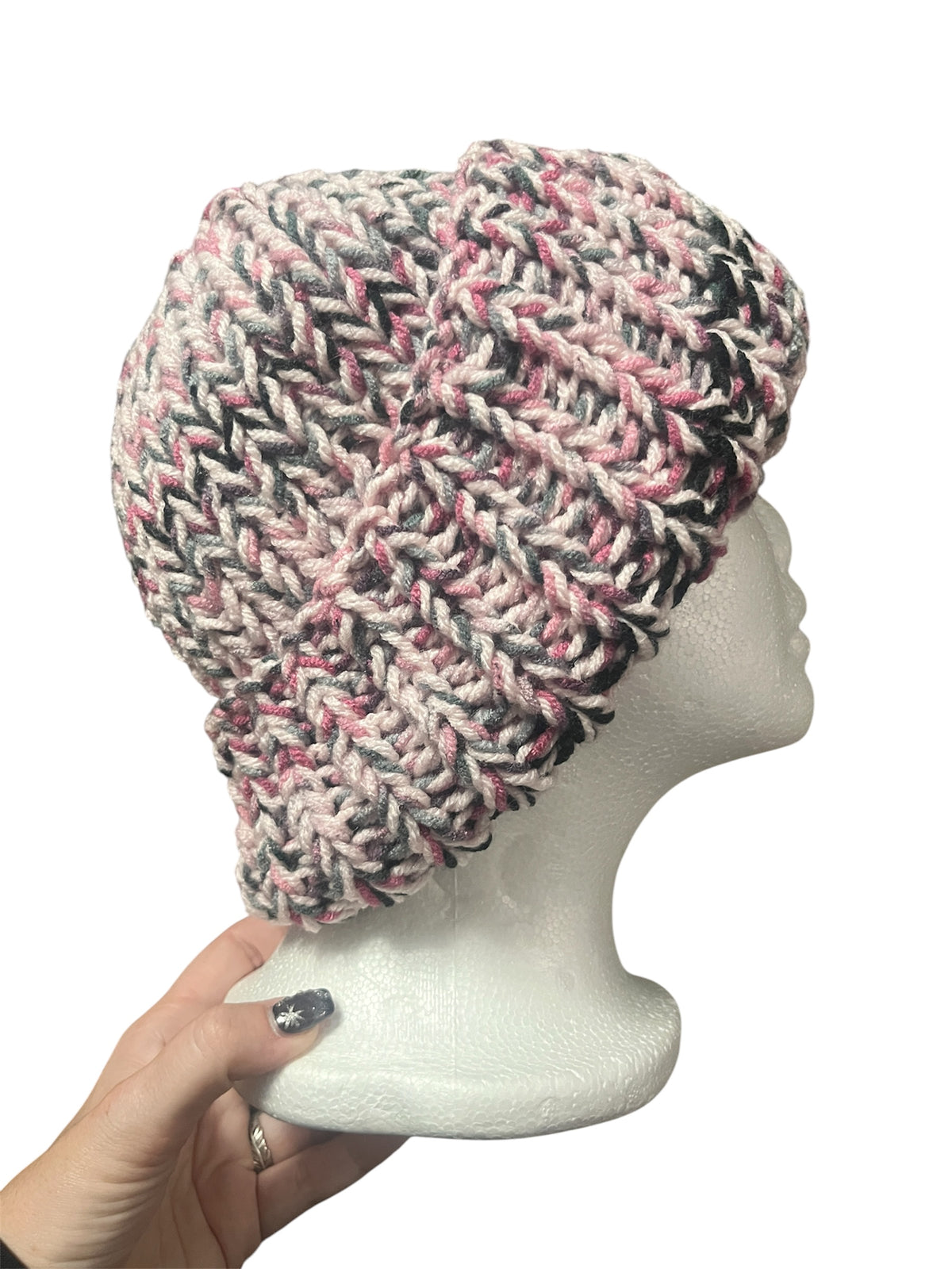 Stretchy Knit Beanie - Pale Pink Multi