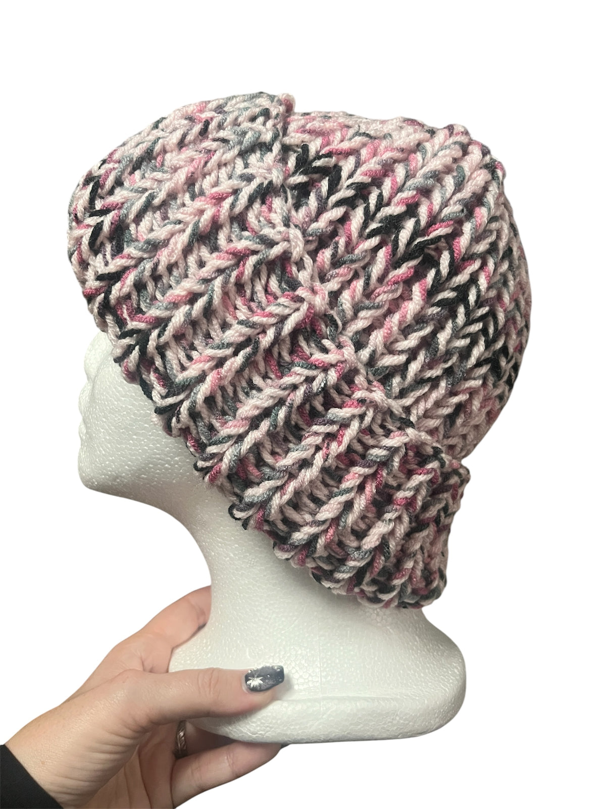 Stretchy Knit Beanie - Pale Pink Multi