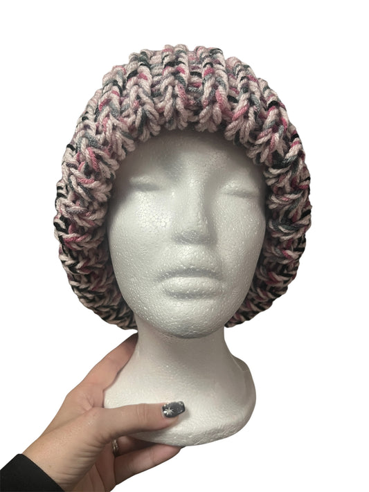 Stretchy Knit Beanie - Pale Pink Multi